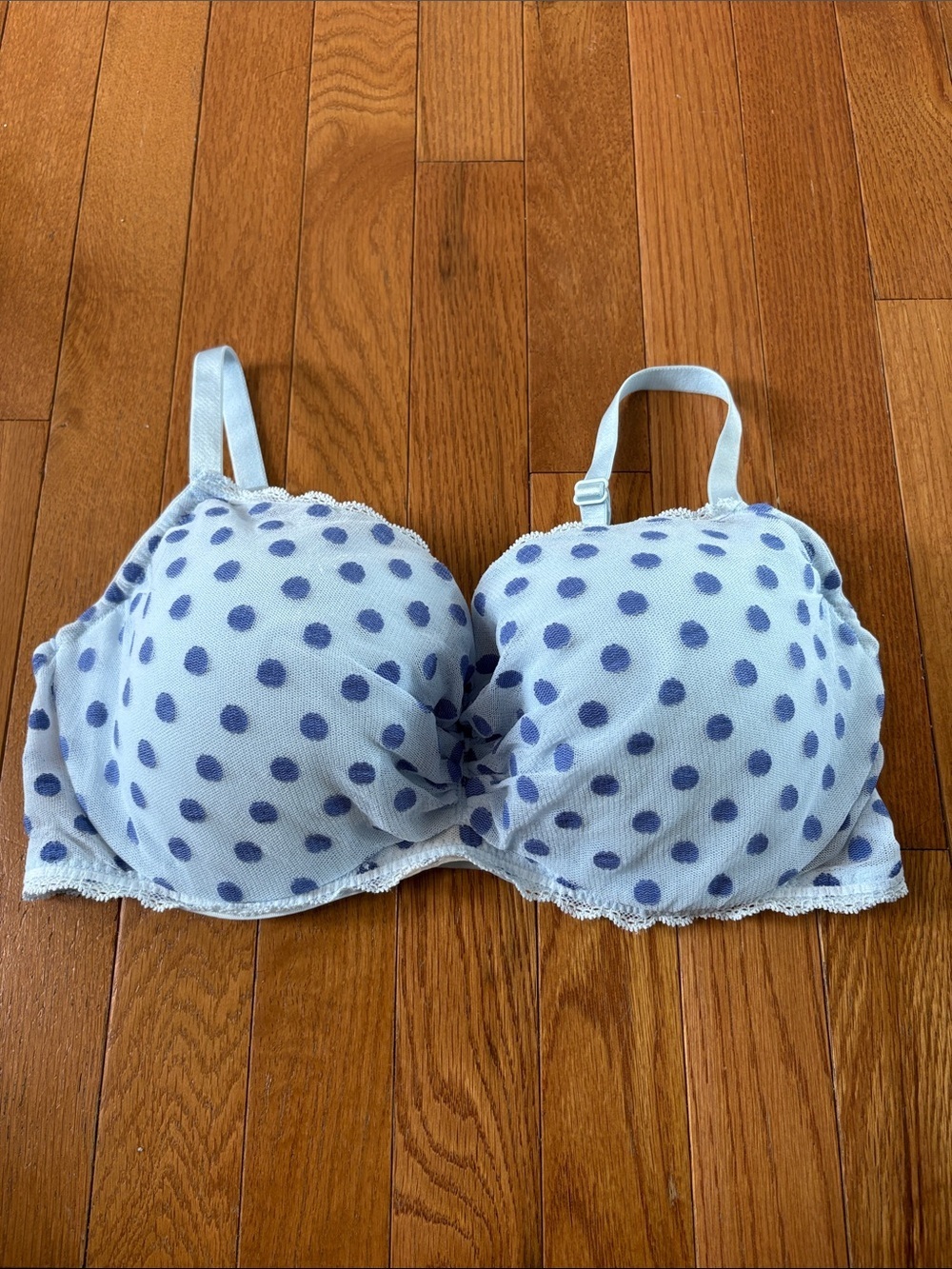 Victoria's Secret Lined Demi Bra Size 38DD Lace Polka Dots Blue